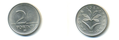 ВЕНГРИЯ 2 ФОРИНТА 1993 ВР KM 693 медно-никель UNC 93-223