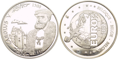 Бельгия 500 франков 2000 Карл V, 500 лет со дня рождения, тираж 20000 экземпляров KM 219 серебро PROOF 1088-1-61