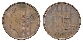 Нидерланды 5 центов 1997 Беатрикс (1980-2013) KM 202 бронза 206-412