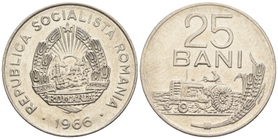 Румыния 25 бани 1966 трактор KM 94 сталь плакированная никелем 4610-652