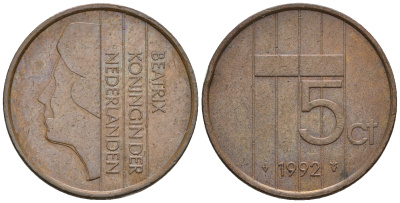 Нидерланды 5 центов 1992 Беатрикс (1980-2013) КМ 202 бронза 4606-1026
