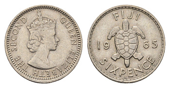 Фиджи 6 пенсов 1965 Елизавета II (1952-2022) KM 19 медно-никель 4687-1132