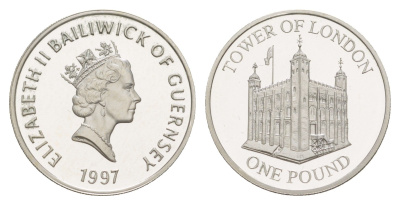 Гернси 1 фунт 1997 Лондонский Тауэр KM 73 серебро PROOF 1521-1025