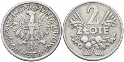 Польша 2 злотых 1958 MW KM 46, Parchimowicz 216a алюминий 114-1145