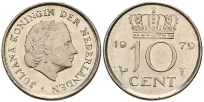 Нидерланды 10 центов 1979 Юлиана (1949-1980) KM 182 никель    4598-338