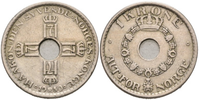Норвегия 1 крона 1950 Хокон VII (1905-1957) KM 385 медно-никель 92-335