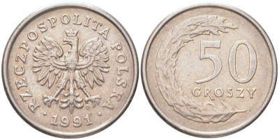 Польша 50 грошей 1991 Y 281 медно-никель UNC 4614-651