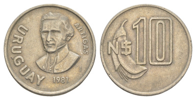 Уругвай 10 песо 1981 Хосе Хервасио Артигас KM 79 медно-никель 4635-357