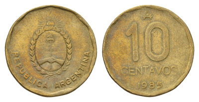 Аргентина 10 сентаво 1985 KM 98 латунь 4116-331