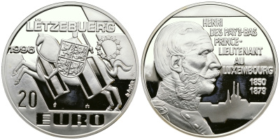 Люксембург 20 евро 1996 Анри Принц-лейтенант серебро PROOF 04-011-31