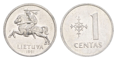 Литва 1 цент 1991 KM 85 алюминий aUNC 4632-567