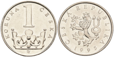 Чехия 1 крона 1995 KM 7 сталь плакированная никелем 4152-931