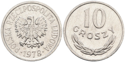 Польша 10 грошей 1978 MW, Народная Республика KM АА47, Parchimowicz 206r алюминий aUNC 4580-628