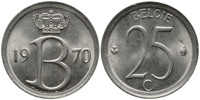 Бельгия 25 сантимов 1970 Belgie, Бодуэн I (1951-1993) KM 154.1 медно-никель 99-357