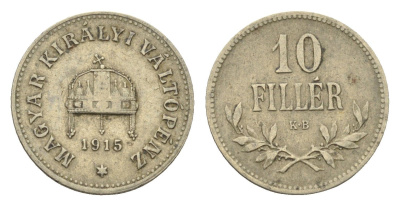 Венгрия 10 филлеров 1915 KB, Франц Иосиф I (1848-1916) KM 494 медь цинк никель 4664-953
