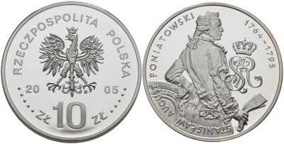 Польша 10 злотых 2005 MW, Станислав Август Понятовский (1764-1795), поясной портрет KM 553 серебро PROOF 1074-8-35