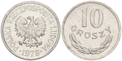ПОЛЬША 10 ГРОШЕЙ 1978 MW KM АА47 алюминий 4528-229
