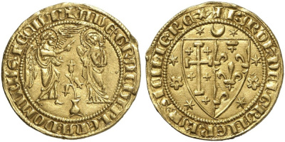 Неаполь и Сицилия салюто де оро 1266-1278 Карл I Fb. 808, Pannuti/Riccio 1 золото 10-009-41