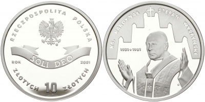 Польша 10 злотых 2001 MW, кардинал Стефан Вышинский (1901-1981) KM 419 серебро PROOF 1087-8-21