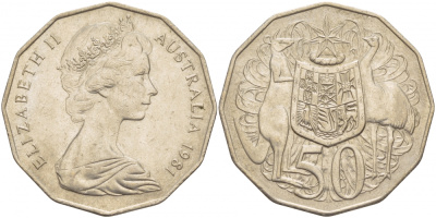 Австралия 50 центов 1981 Елизавета II (1952-2022), герб, кенгуру KM 68 медно-никель 29-114