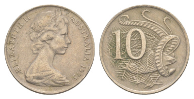 Австралия 10 центов 1975 Елизавета II (1952-2022), птица лирахвост KM 65 медно-никель 4364-421