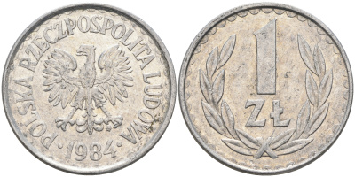 ПОЛЬША 1 ЗЛОТЫЙ 1984 MW KM 49.1 алюминий 4591-714