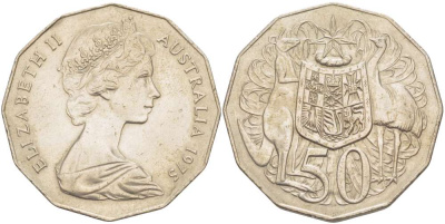 Австралия 50 центов 1975 Елизавета II (1952-2022), герб Австралии, кенгуру KM 68 медно-никель 4184-1034