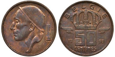 Бельгия 50 сантимов 1998 Belgie KM 149 бронза 4124-549