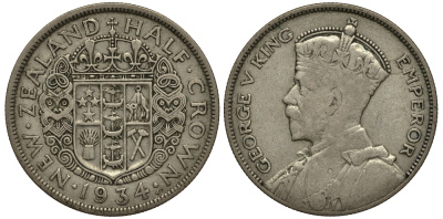 Новая Зеландия 1/2 кроны 1934 Георг V (1910-1936) KM 5 серебро 272-824