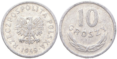 Польша 10 грошей 1949 Y 42a алюминий 4614-625