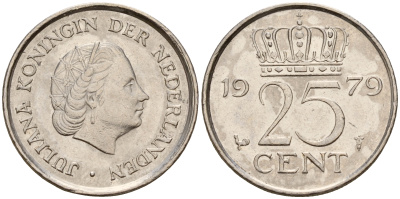 Нидерланды 25 центов 1979 Юлиана (1949-1980) KM 183 никель    4189-166