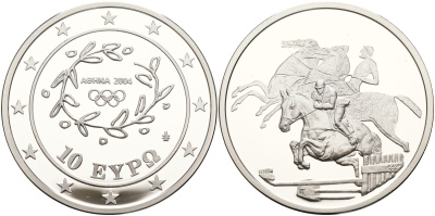 Греция 10 евро 2003 XXVIII летние Олимпийские игры 2004 года в Афинах, конный спорт, конкур KM 197 серебро PROOF 11-244-22