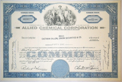 США, ALLIED CHEMICAL CORPORATION 51 акция 1967 США бумага 00-00