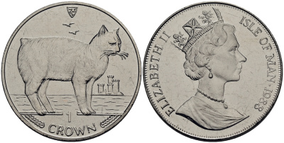 Остров Мэн 1 крона 1988 мэнский кот КМ 245 медно-никель UNC M92-01