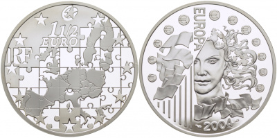 Франция 1 1/2 евро 2004 расширение Евросоюза KM 1391 серебро PROOF 11-163-41