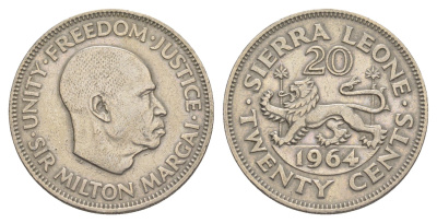 Сьерра-Леоне 20 центов 1964 KM 20 медно-никель 4641-1157