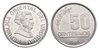 Уругвай 50 сентесимо 1998 KM 106 нержавеющая сталь UNC 4649-626