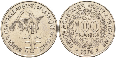 Валютное сообщество стран Западной Африки 100 франков 1976  KM 4 никель    4595-753