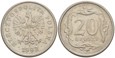 Польша 20 грошей 1992 MW KM 280 медно-никель 4532-451