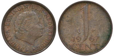 НИДЕРЛАНДЫ 1 ЦЕНТ 1967 ЮЛИАНА KM 180 бронза 45-1144