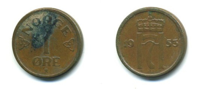 НОРВЕГИЯ 1 ЭРЕ 1953 KM 398 бронза 04-1027
