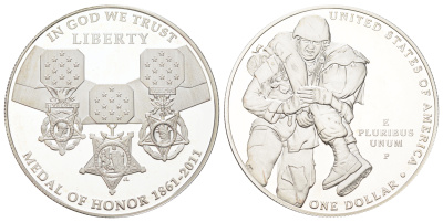 США 1 доллар 2011 P, Медаль Почёта, в оригинальной упаковке, с сертификатом KM 504 серебро PROOF 8-2-05-15