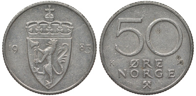 Норвегия 50 эре 1983 Улаф V (1957-1991) KM 418 медно-никель 4128-1145