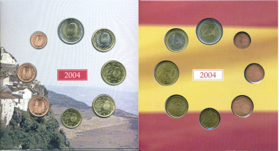 Испания набор из 3 евронаборов по 8 монет 2002-2004 оригинальный официальный набор из трех евронаборов, в картонном буклете    UNC  5-6-1-23