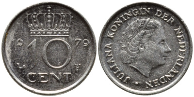 Нидерланды 10 центов 1970 Юлиана (1948-1980) KM 182 никель 4392-428