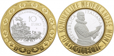 Италия 10 евро 2009 400 лет со дня смерти Аннибале Карраччи, евроколлекция Нидерландского монетного двора KM 318 серебро PROOF 1068-9-12