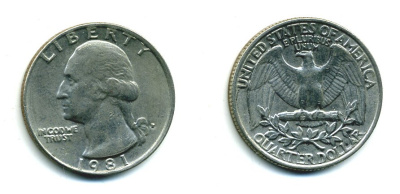 США 25 ЦЕНТОВ = КВОТЕР 1981 P, ВАШИНГТОН KM А164а медь плакированная медно-никелем 59-1934