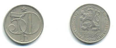 ЧЕХОСЛОВАКИЯ 50 ГЕЛЛЕРОВ 1986 СОЦИАЛИСТИЧЕСКАЯ РЕСПУБЛИКА KM 89 медно-никель 4379-1125