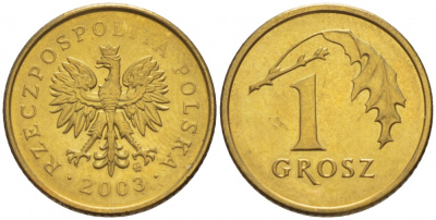 Польша 1 грош 2003 MW KM 276, Parchimowicz 701l латунь UNC 4516-1047