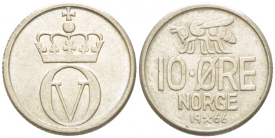НОРВЕГИЯ 10 ЭРЕ 1966 КМ 411 медно-никель 3955-214